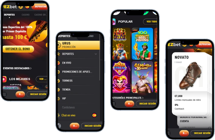 Fezbet Casino versión móvil con bono deportivo, menú, juegos y programa VIP